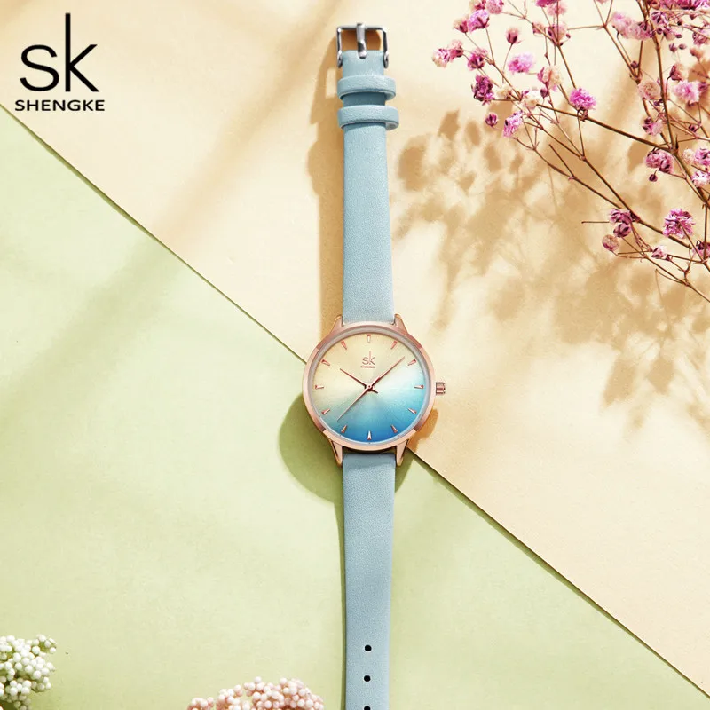 Shengke Luxury Brand Colorful Women Watch Creative Simple Women Watches Fashion Leather Quartz Ladies Watch Clock Montre Femme