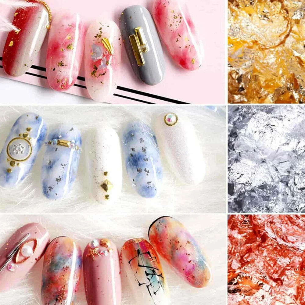 

3 Boxes Imitation Rose Gold Silver Foil Flakes For Gliding Arts Crafts Decoration Foil Paper Leaves Gold Flakes DIY Nail Decor