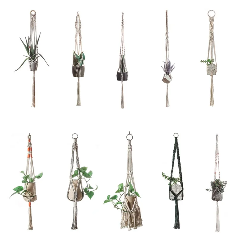 

Hand-woven Hanging Basket Gardening Creative Flower Pot Net Bag High Quality Lace Plant Hanger Cotton Linen Flower Pot Rack