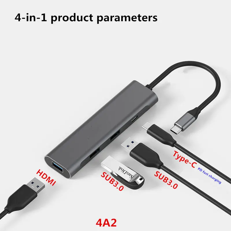 Type-c docking station HDMI HD 4k usb3.0 HUB all-in-one converter multi-function hub for phone MacBook Pro Air Huawei XiaoMi - Цвет: Grey