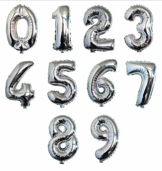 silver 1 шт., 16, 32, 40 дюймов, цифры, фольга, розовое золото, номер, шар, поплавок, воздушные надувные шары, украшение для вечеринки на день рождения, детский Свадебный шар - Цвет: silver