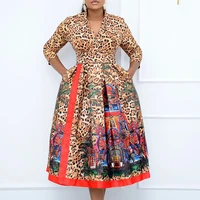 african summer dresses for women traditional printed leopard ethnic 34 sleeves office lady female expansion long maxi dress