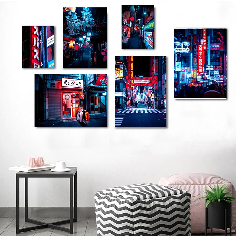 Японская Tokyo уличный Ночной городской постер двухмерный неоновый декор для