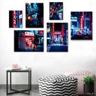 Японская, Tokyo уличный Ночной городской постер, двухмерный неоновый постер, декор для гостиной, кавайная комната, настенное искусство, домашний декор, Холщовый постер