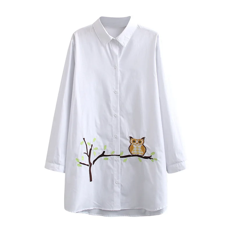 Осенние женские рубашки, женские белые топы, женские блузки с длинным рукавом, с вышивкой совы, свободного размера плюс, одежда S79 8081 от AliExpress WW