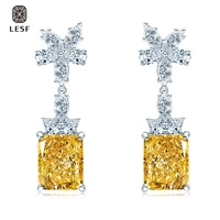 lesf s925 sterling silver earrings 911mm ice cut sona high carbon yellow diamond ladies engagement fine jewelry