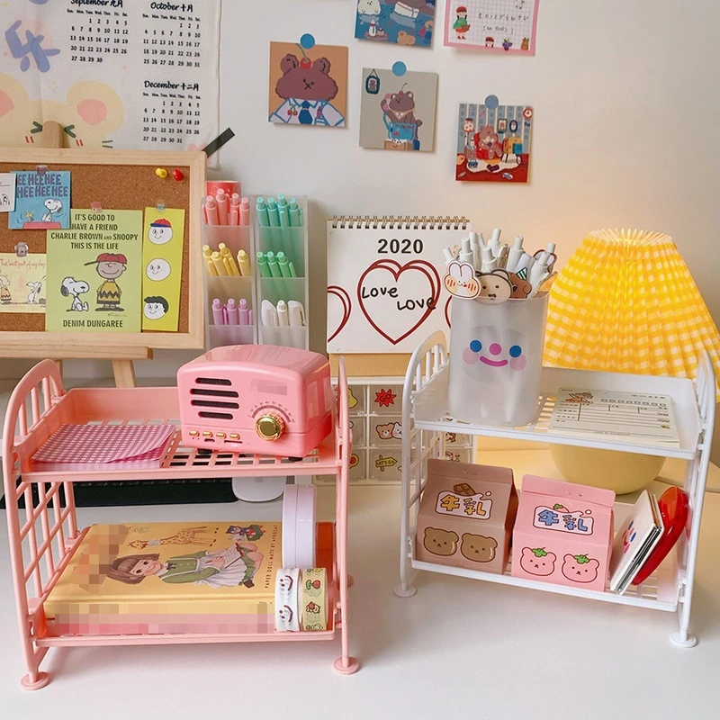 

Korean Cute 2 Layer Cosmetic Brush Pencil Storage Rack Simple Desktop Stationery Organizer Rack Simple DIY Folding Handmade Rack