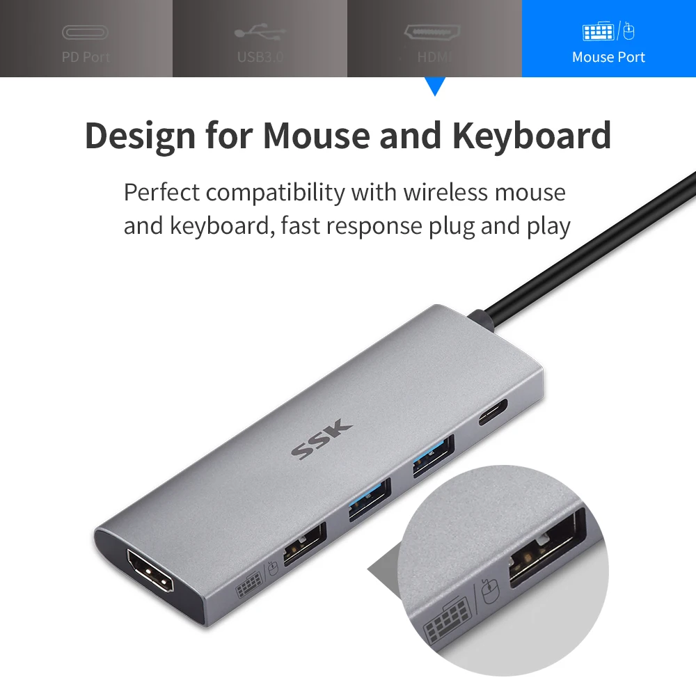 SSK Тип C концентратор usb хаб с разъемами типа и USB 3 0 клавиатура Мышь Интерфейс PD для