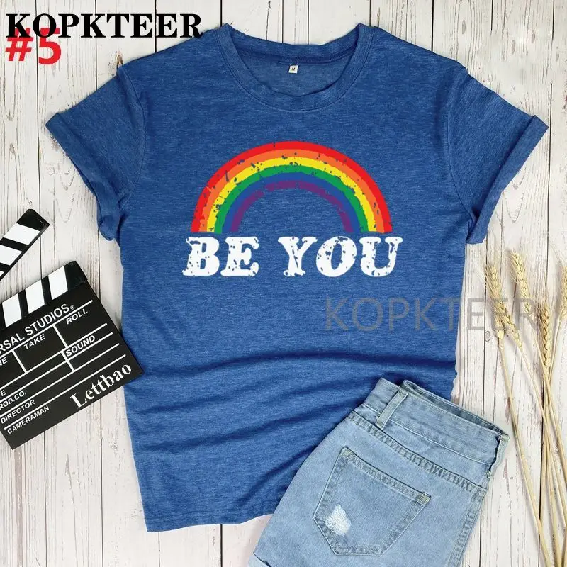 

2021 New Summer Be You Rainbow Printed Women Harajuku Short-Sleeved O-Neck Tee Shirt Girl Tee Top Fashion Tshirt Female Clothing