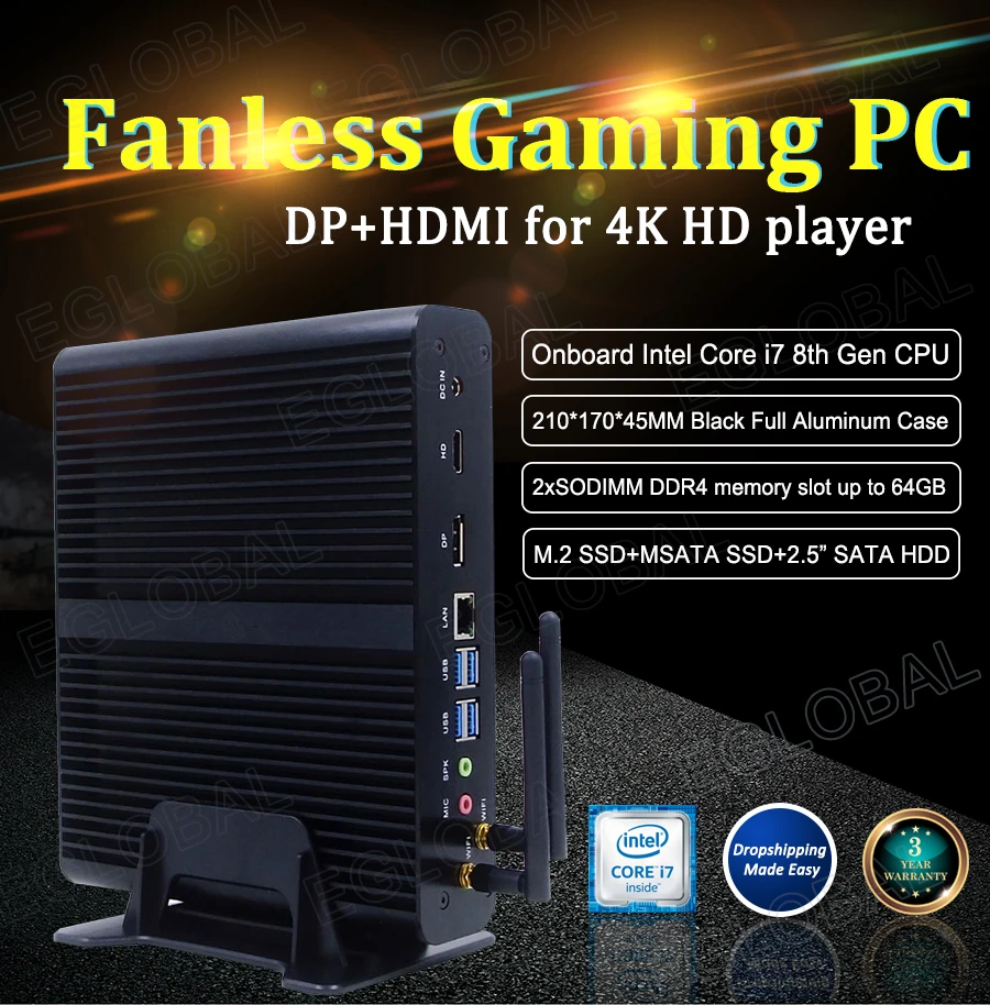 [8th поколения Intel Core i7 8550U 4 ядра 8 нитей] Eglobal Nuc мини-ПК с Windows 10 Pro DDR4 переменного тока 4K с Wi-Fi HTPC HDMI дисплейный порт MiniDP типа