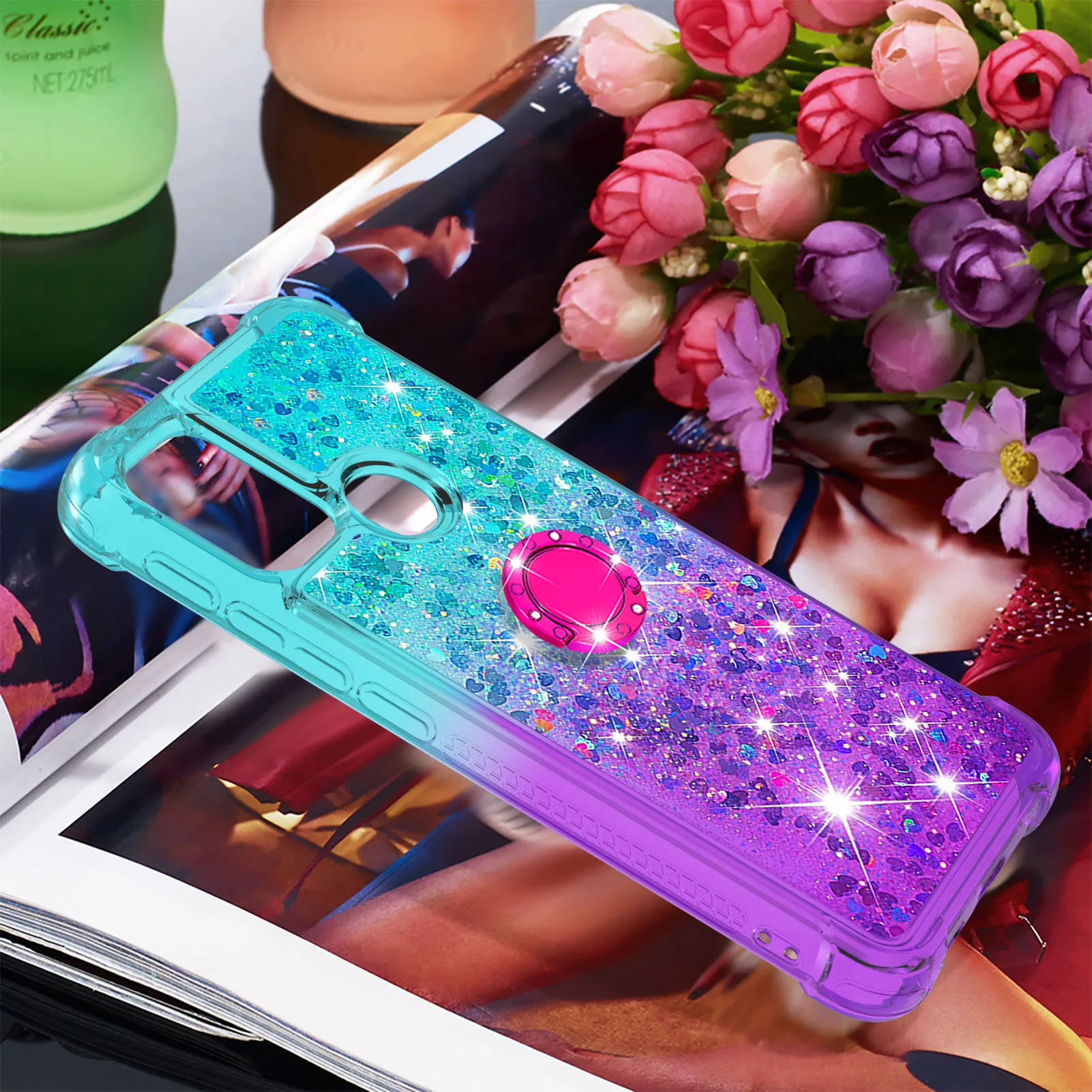 

Glitter Bling Quicksand Case for Motorola Moto G30 G10 Edge S E7 Power G Stylus 2021 Play E9 E6 Plus Cover Ring Holder Stand