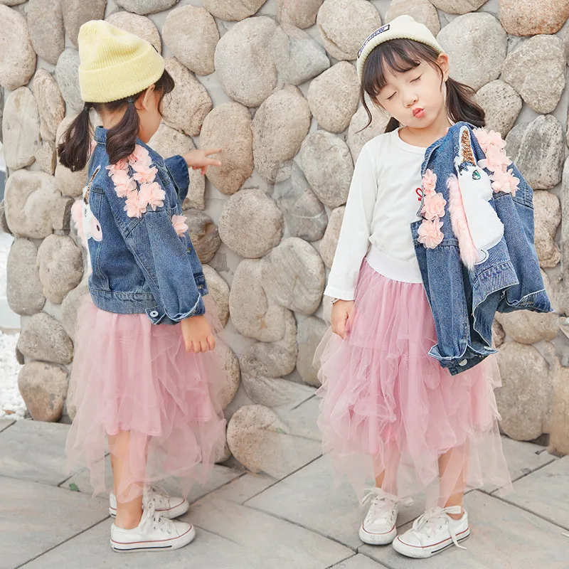 Единорогом для девочек Джинсовая куртка детей верхняя одежда ясельного возраста