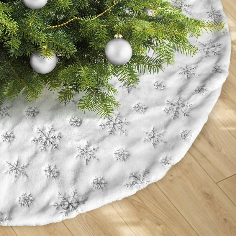 Christmas Tree Skirt Gold Silver Mat White Faux Fur Xmas Carpet Holiday Home Party Decorations | Дом и сад
