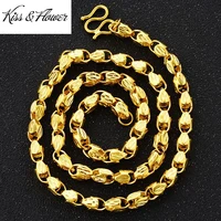 kissflower nk155 fine jewelry wholesale fashion man father birthday wedding gift vintage beads 7mm 24kt gold chain necklace