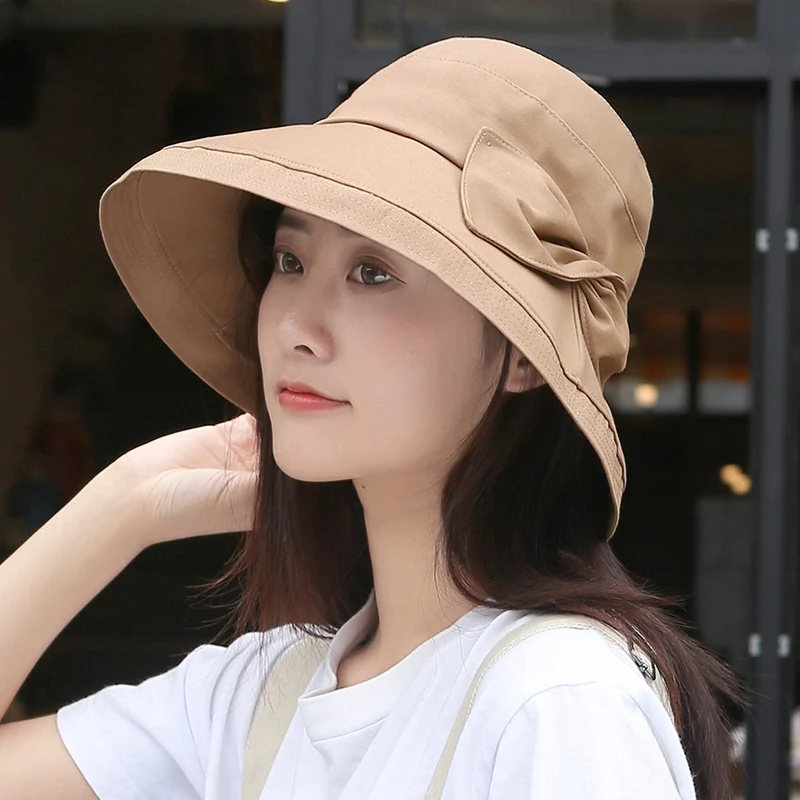 

Шляпа рыбака женская летняя Корейская версия Солнцезащитная шляпа Джокер солнцезащитный козырек Милая шляпа с бантом женская модная шляпа