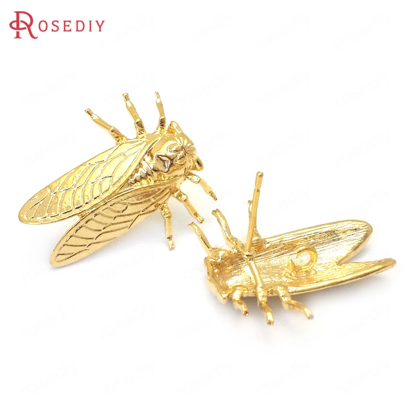 24K Gold Color 4 шт. 23*13 мм 24K позолоченные латунные штифт с насекомым серьги Diy ювелирные изделия серьги аксессуары - Цвет: 24K Gold Color