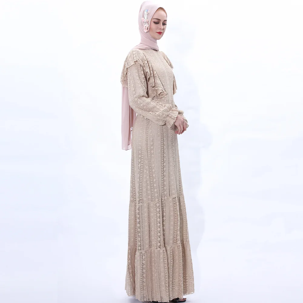 Мусульманское платье Donsignet, мусульманское модное кружевное длинное платье, мусульманское женское платье с рукавом в виде листьев лотоса, аб...