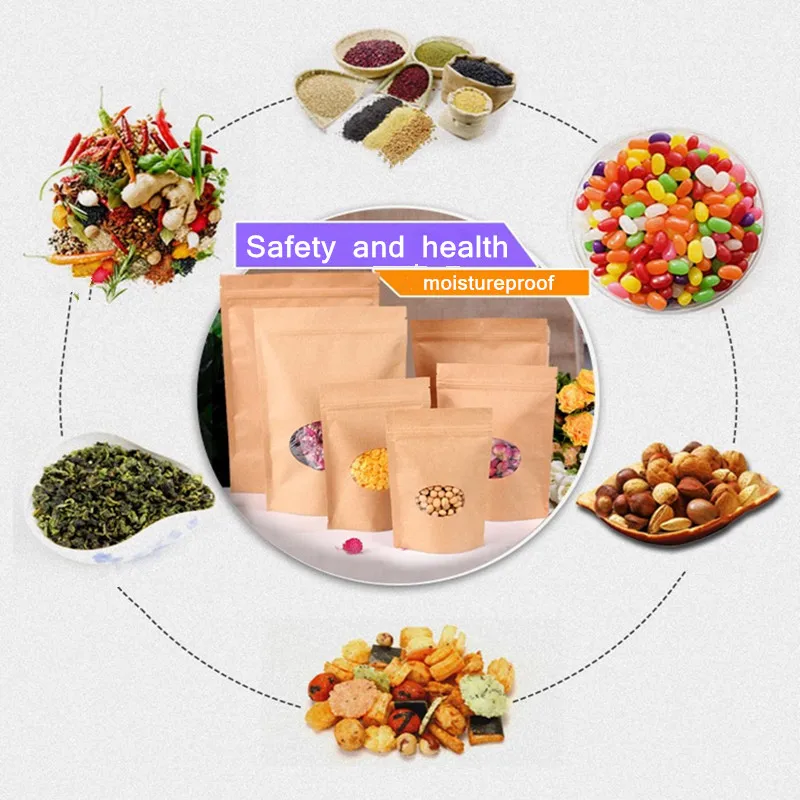 50 шт. крафт Бумага мешок замка застежка-молнии из крафт-бумаги окна подарка