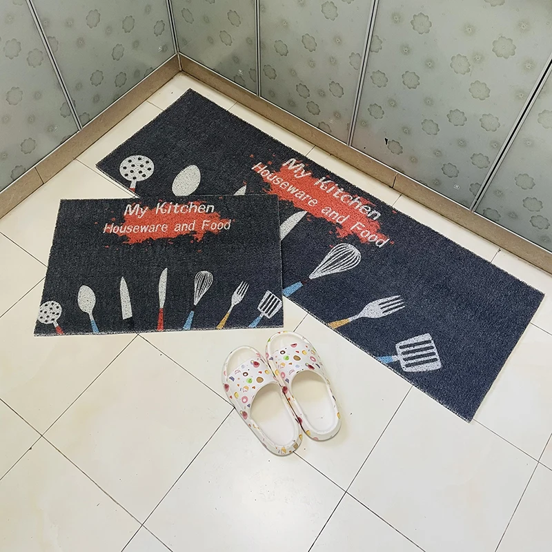 

PVC Kitchen Mat Freely Cuttable Non-slip Mats Carpet Printed Pattern Silk Loop Entrance Door Mats Custom Dust-proof Kitchen Mat