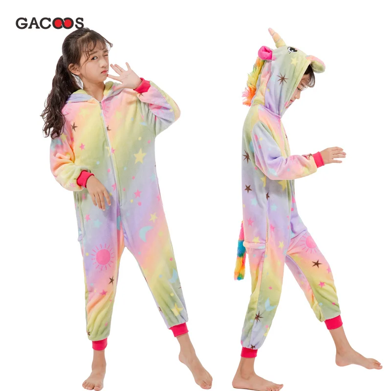 Детский Пижамный комбинезон Kegurumi зимний флисовый с единорогом Пижама для