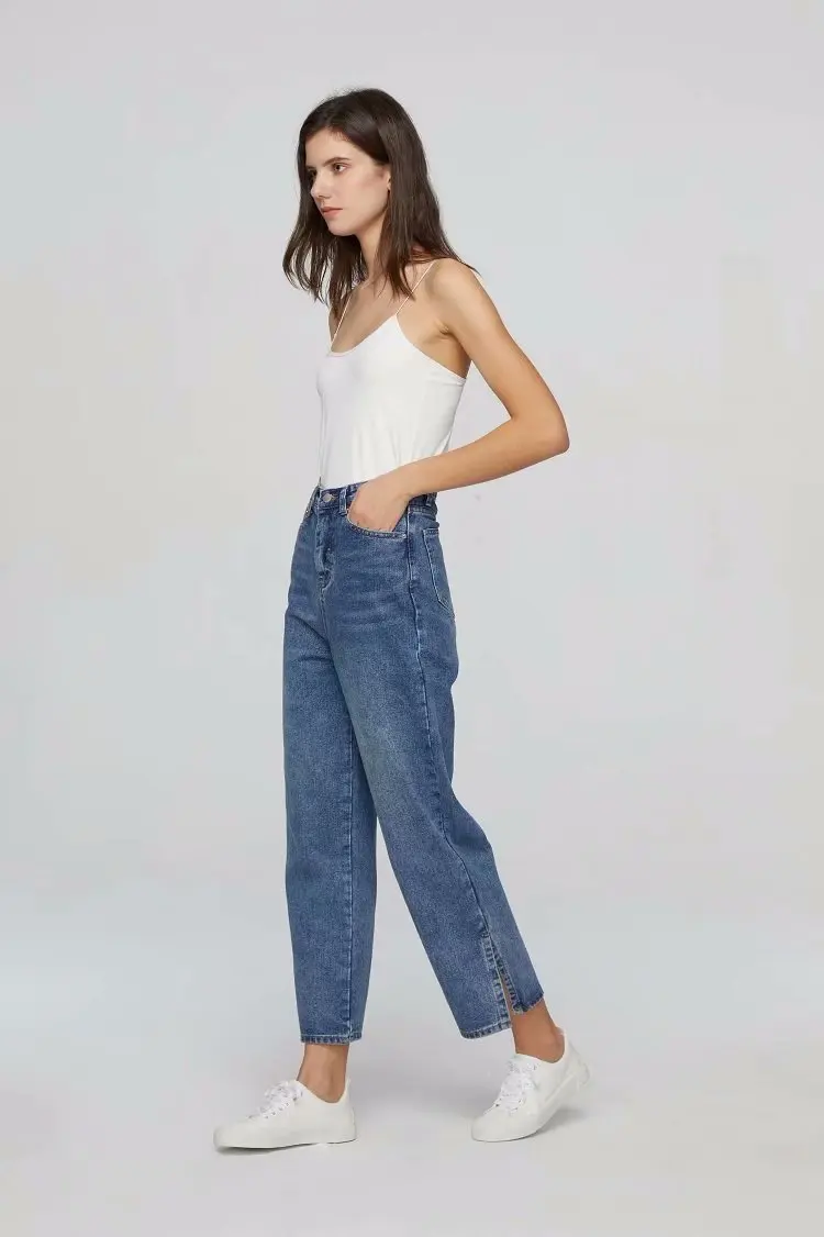 

2020 Autumn Jeans Women Loose High Waist Slimmer Do Old Women Trousers Slit Straight Pants Ladies