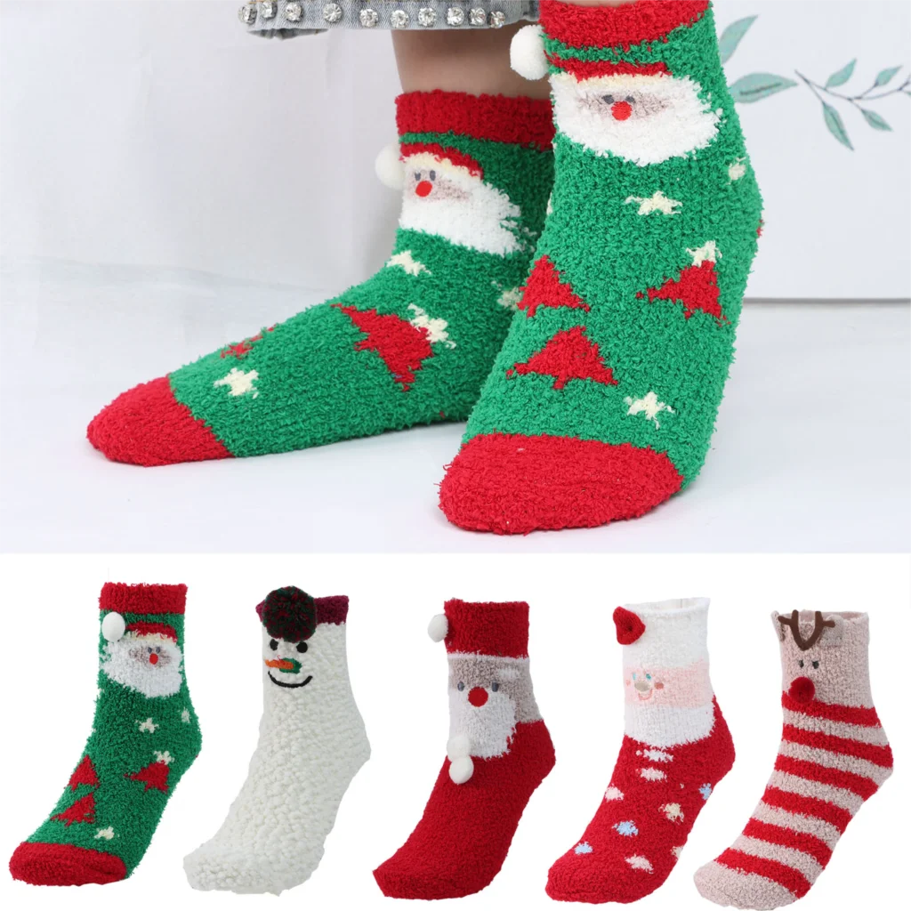 

5 Pairs Womens Christmas Fuzzy Socks Christmas Coral Socks Christmas Decorations Home Decorations