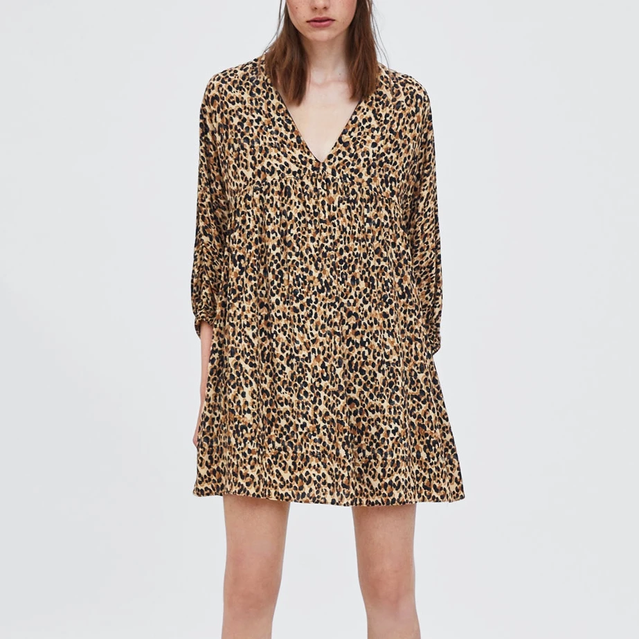 2019 осеннее Новое леопардовое женское платье уличная мода свободные три четверти