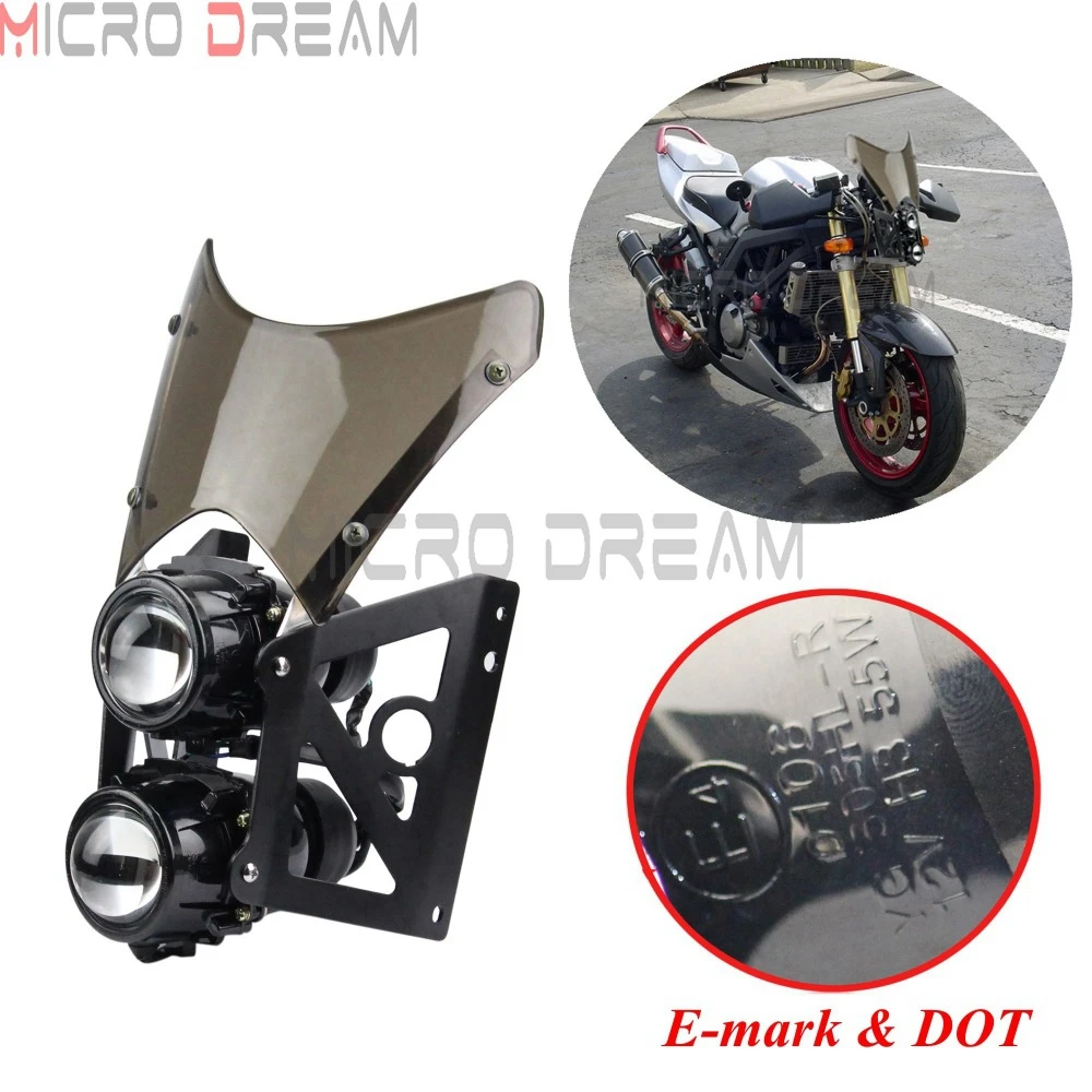Мотоцикл ветер Экран двойная фара Черный Кронштейн Универсальный Байк голая