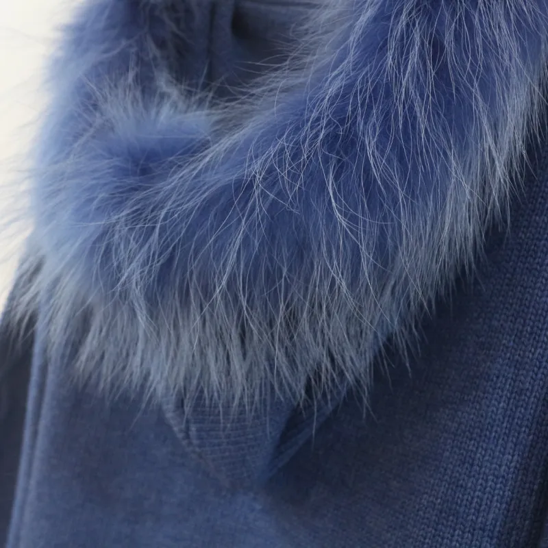 

2020 Rushed Wool Winter New Cashmere Suit Fox Fur Hooded Cardigan Sweater Casual Trousers Two-piece Fashion Warm 2 Piece Woman