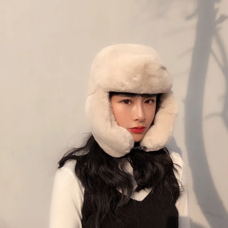 

New cotton autumn winter Ushanka hat female cold sweet and lovely outdoor male Earflaps thickened windproof warm ski Bomber cap