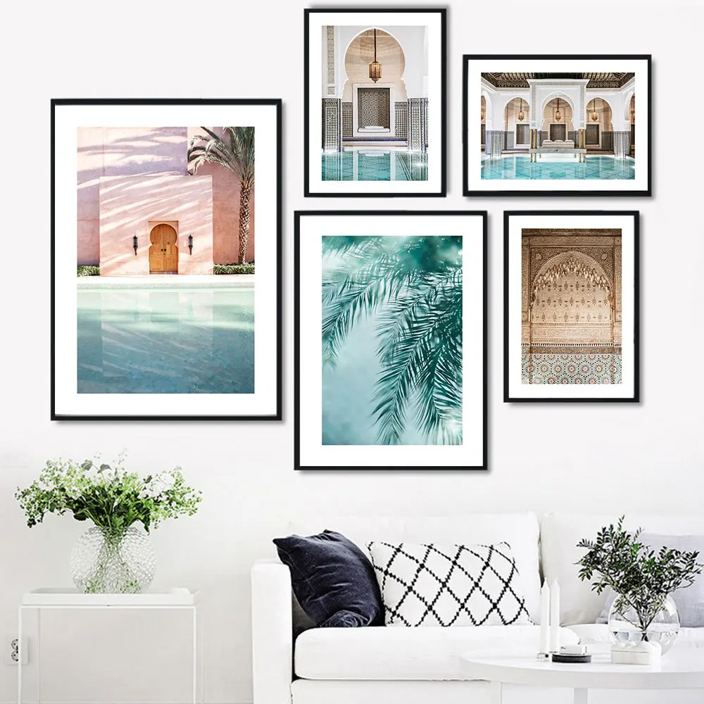 Марокканское здание пейзаж настенная Картина на холсте дворец скандинавский
