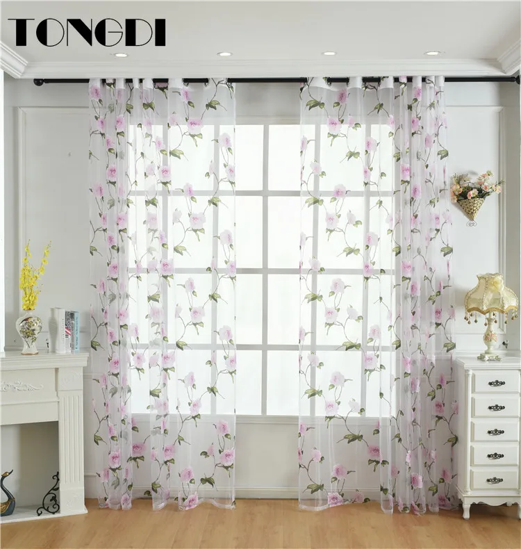 TONGDI занавеска с принтом элегантные цветочные листья прозрачный белый