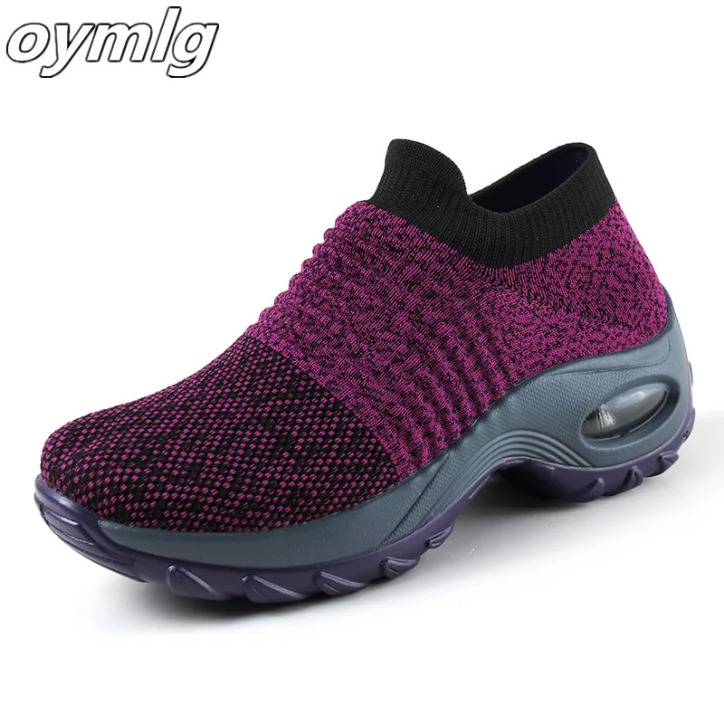 

2019 Spring Women Sneakers Shoes Flat Slip on Platform Sneakers for Women Black Breathable Mesh Sock Sneake Dropshipping