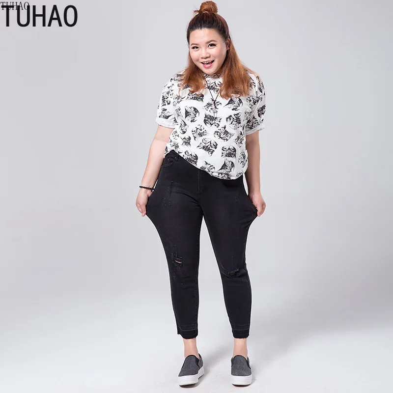 

TUHAO 7XL 6XL 5XL large size Womens Skinny Jeans Woman Cargo Jeans Pockets Women Hip Hop StreetWear Casual Denim Pencil Pants WM