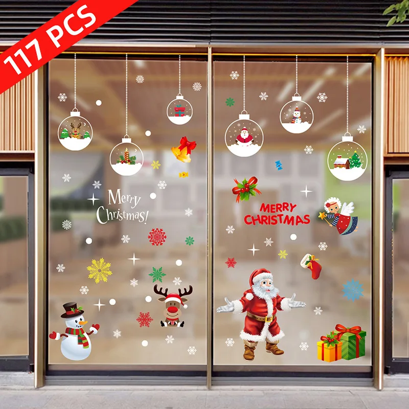 

Christmas Wall Paste Static Santa Claus Suspension Bridge Mall Window Glass Background Window Paste
