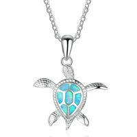 fashion jewelry imitation opal stone necklace cute turtles animal pendant necklace for women accessories female statement gift