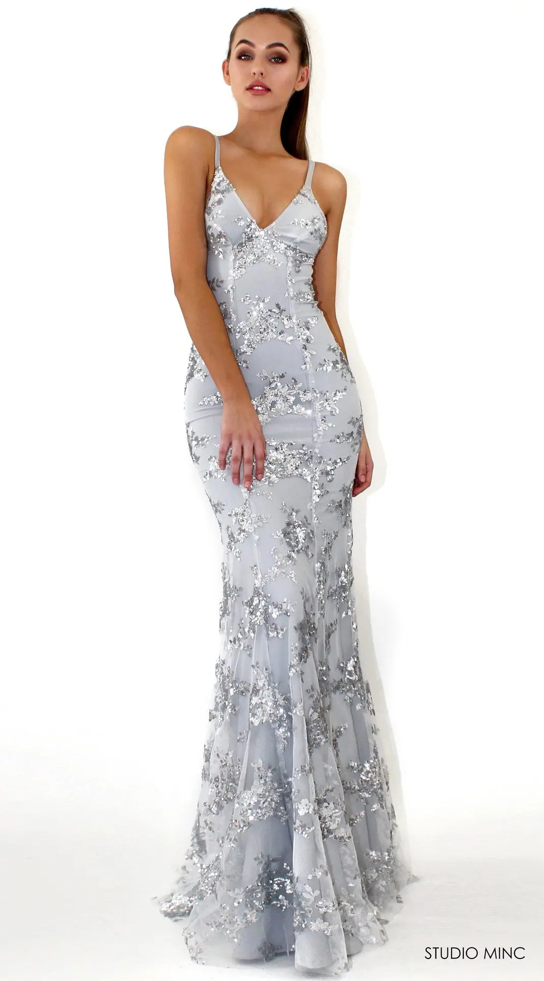 

Latest Design Fashion V-neck Backless Women Sexy Spaghetti strap Sleeveless Sequined wedding dress ball gown Long Maxi Dress