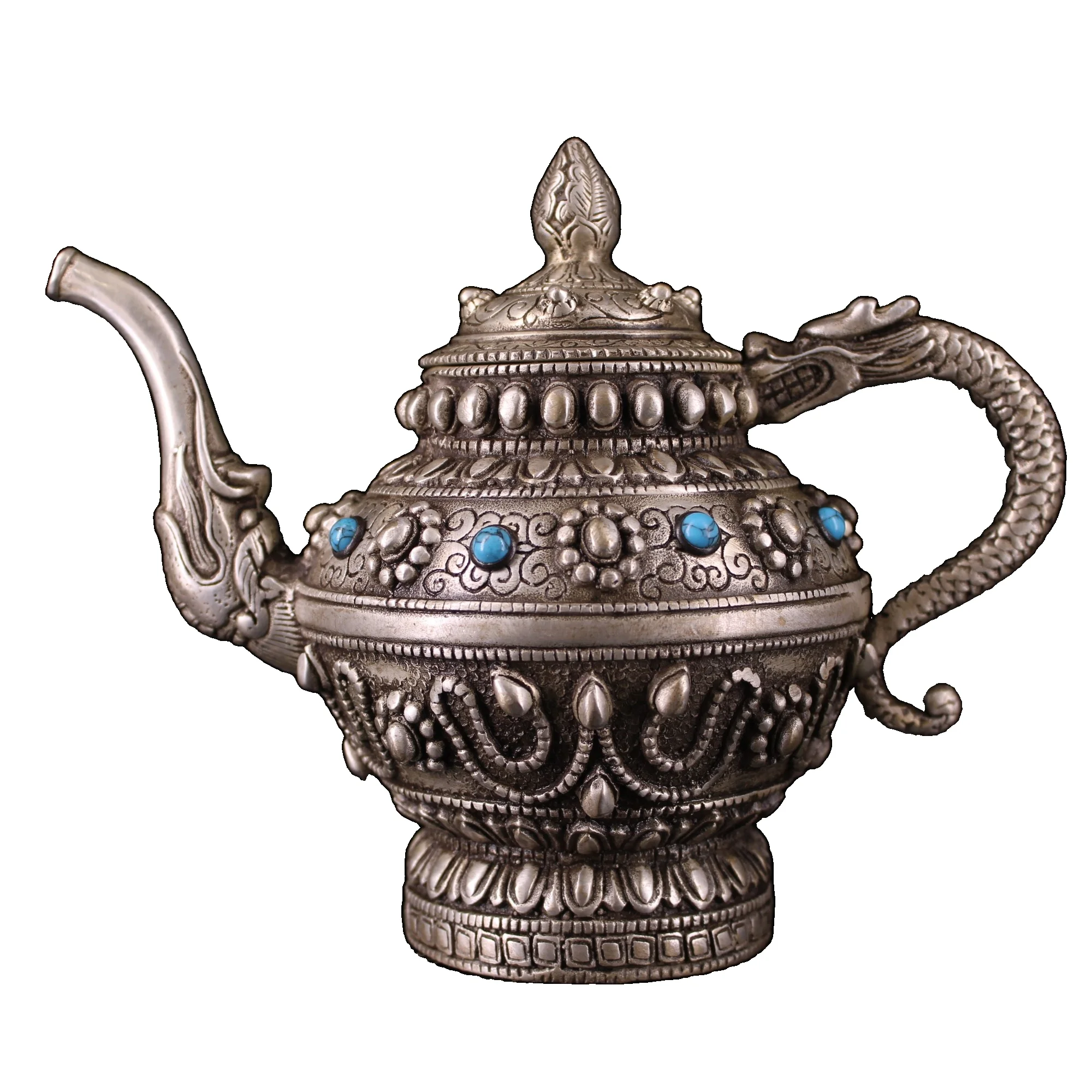 

Старая медная и позолоченная тибетская винная кастрюля LAOJUNLU с инкрустированными драгоценными камнями, имитация античной бронзы, коллекция...