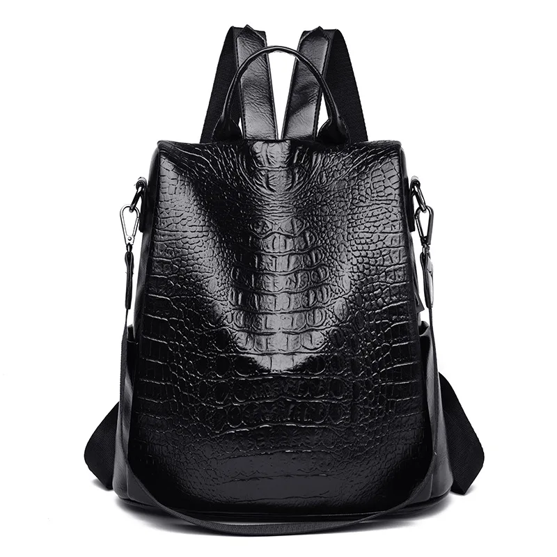 

Female Backpack Casual For Women Crocodile Leather Backp Pack Shoulder Cross Bags Travel School