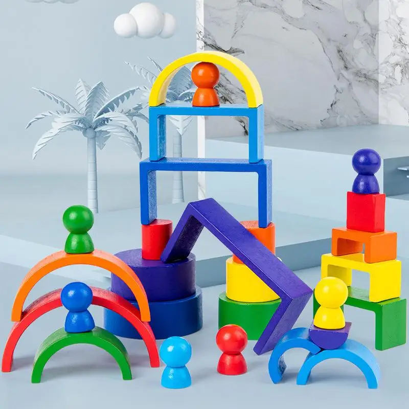 

Diy Children's Wooden Rainbow Toy Creative Wood Rainbow Stacked Balance Blocks Baby Toy Montessori Educational Toys For Children