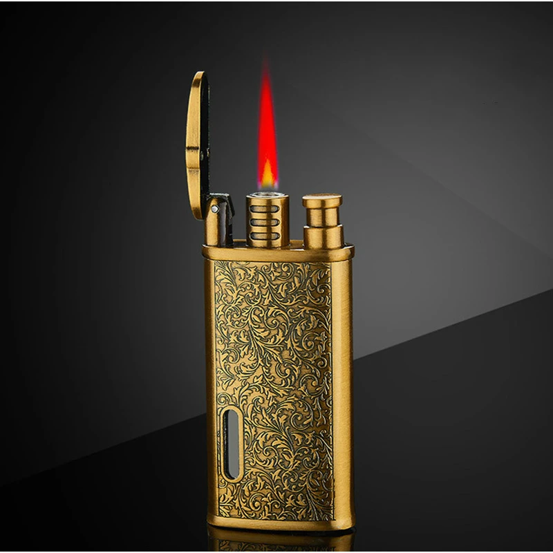 

Creative Bronze Pattern Windproof Inflatable Lighter Butane Gas Metal Lighter Open Flame Lighter Cigar Accessoried Mens Gift