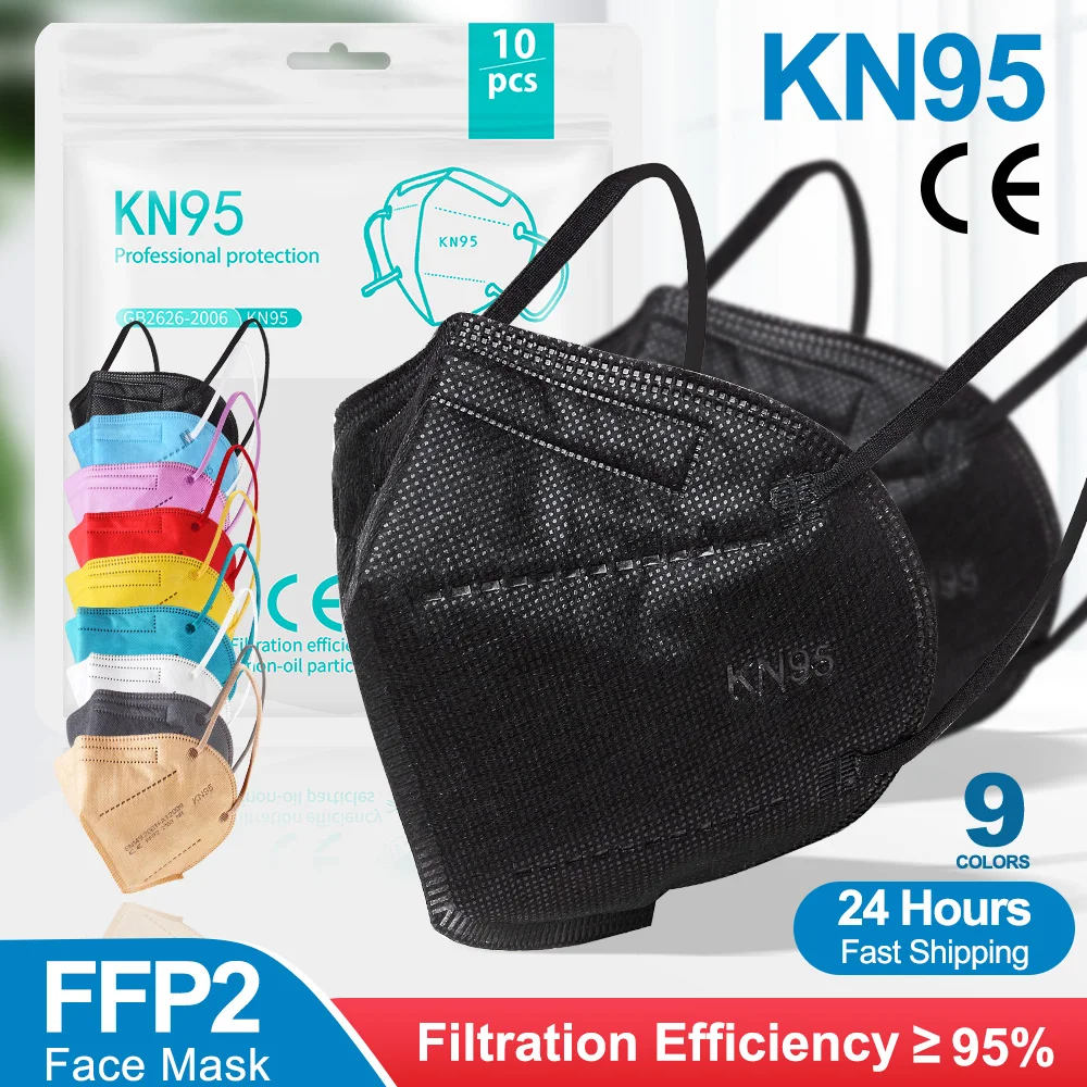 10pcs KN95 Masks Multicolor Adult 5 Layers Black Mascarilla Respirator Fabric FFP2 CE Mask Filter Mouth Dustproof Reuseable | Красота и