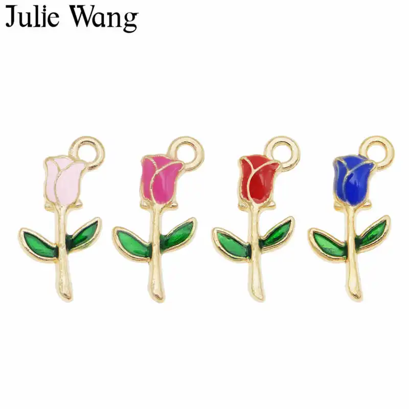 Julie Wang 8 шт. эмалированные розы очаровательные цветы розовый красный синий сплав