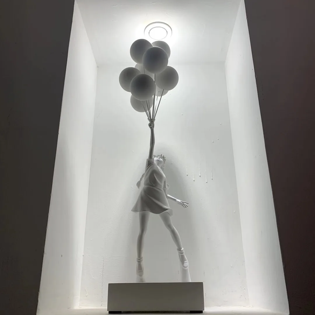 Decoração para Casa Decoração de Casa Balão Menina Estátuas Voando Balões Arte Escultura Abstrata Moderno Resina Artesanato Nordic Presente