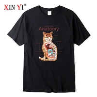 xin yi mens high quality 100 cotton funny anatomy cat print t shirt loose o neck men tshirt short sleeve t shirt male tee tops