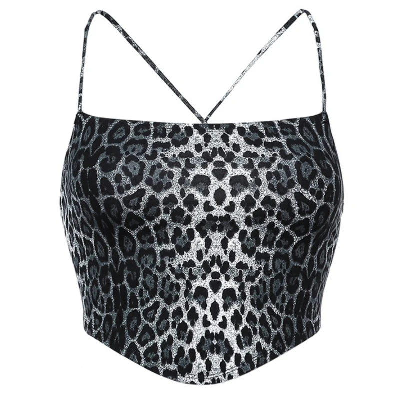 

Women Leopard Print Crop Top Sexy Criss Cross Lace-Up Camisole Sling Tank Vest D0UD