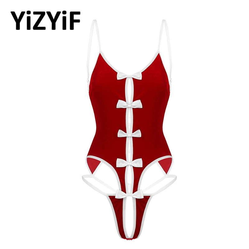 Женский мягкий бархатный Рождественский костюм нижнее белье боди сексуальное с