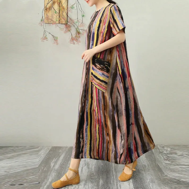 Хорошее женское Повседневное платье макси с коротким рукавом и круглым вырезом