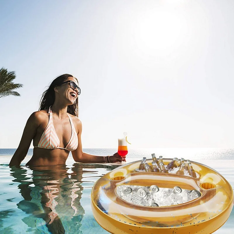 

Pool Float Inflatable Beer Table Mattress Ice Bucket Serving Salad Bar Tray Food Drink Holder for Summer Water Party Air