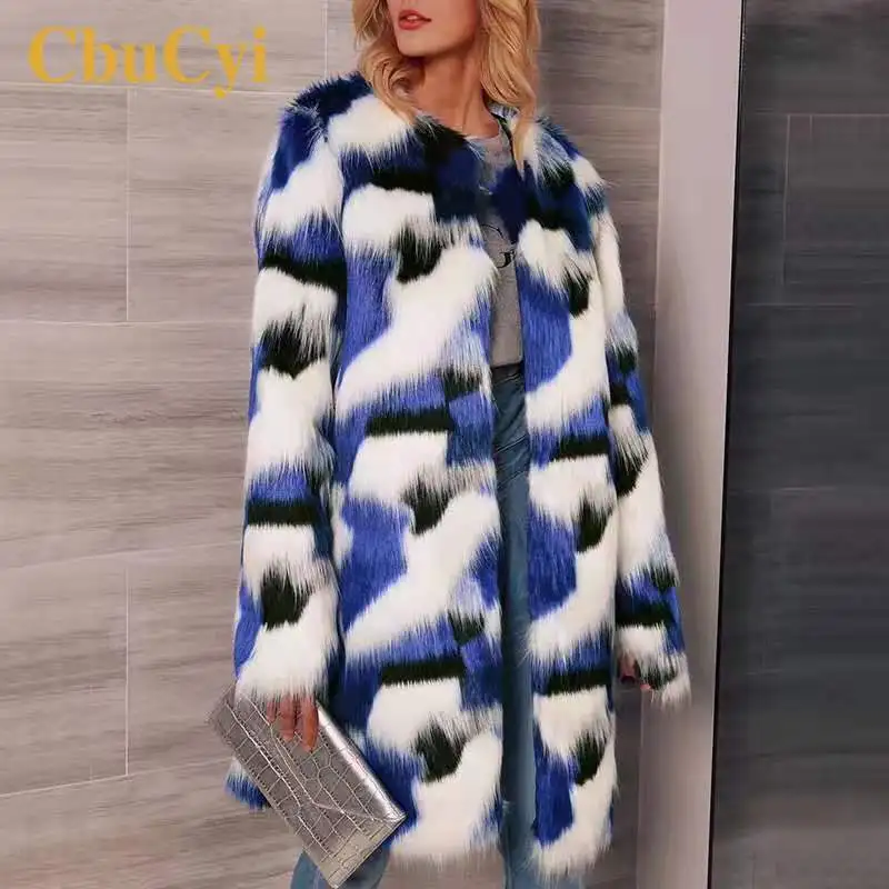 Женская длинная куртка из искусственного меха зимняя разноцветная верхняя